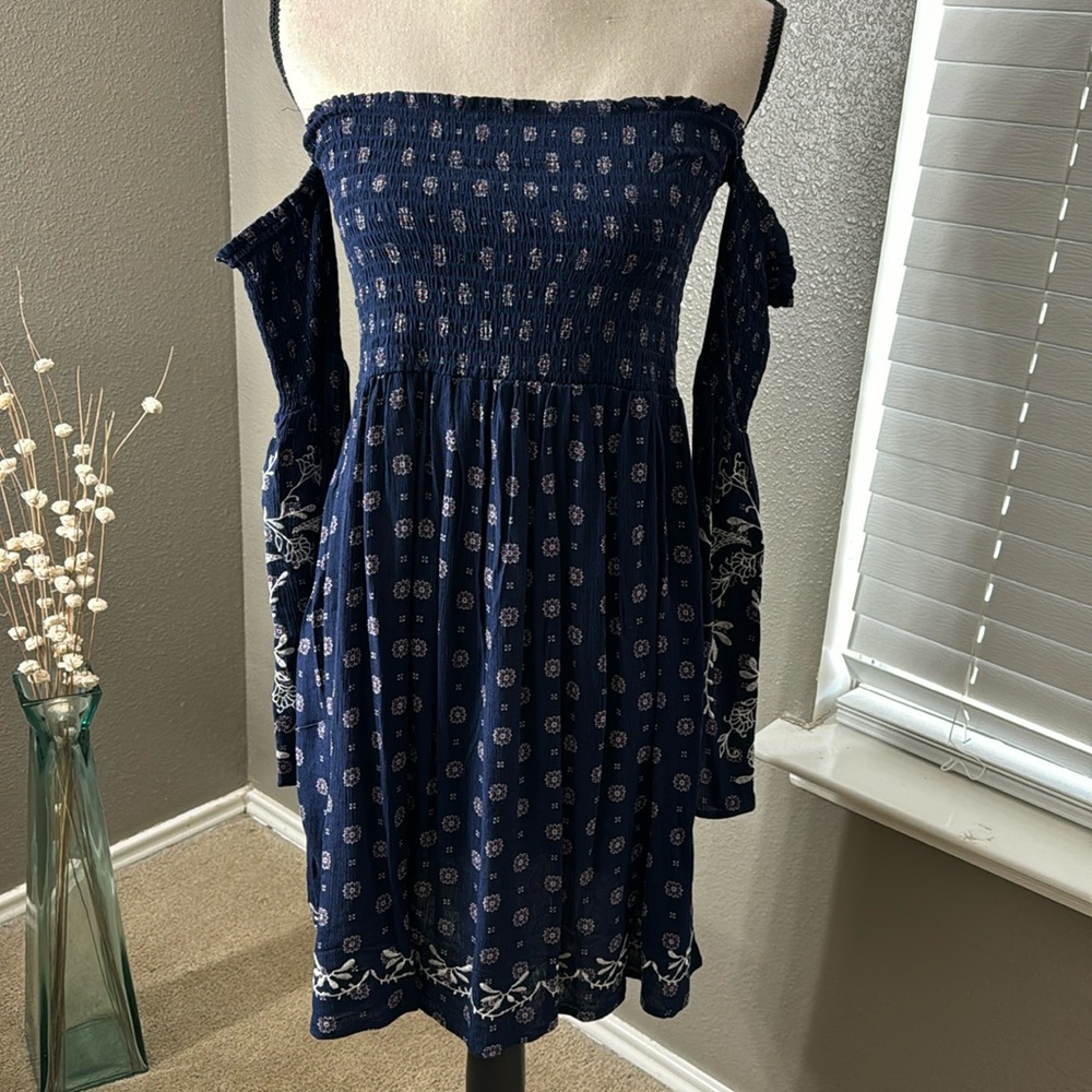 Xhilaration navy dress off shoulder with arm sleeves size m